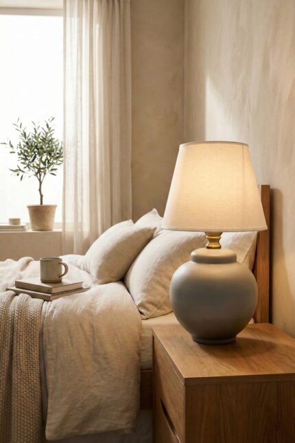 Seramik Harry Beyaz Şapkalı Abajur