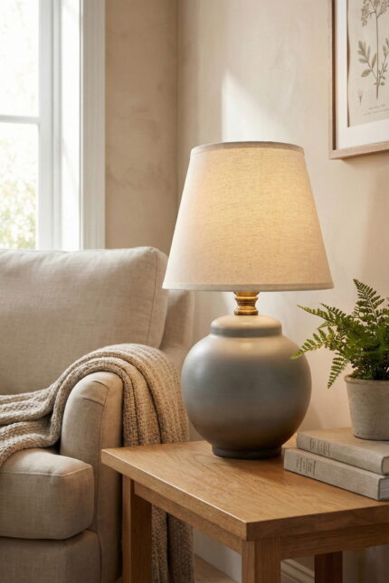 Seramik Harry Krem Şapkalı Abajur