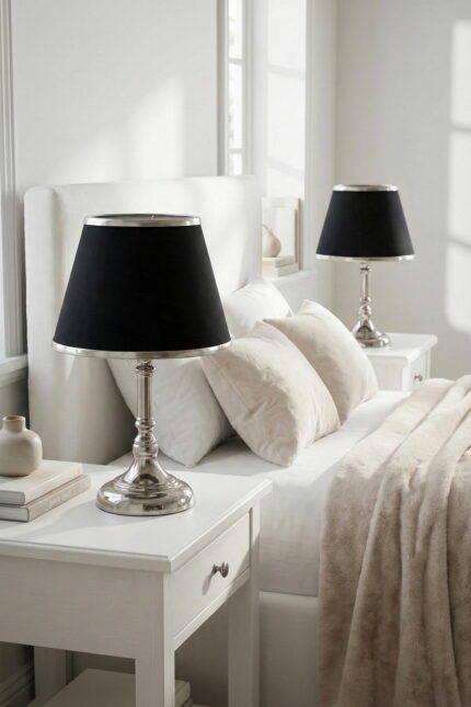 Emerfo Çift Gümüş-Gümüş Kenar Takım Abajur