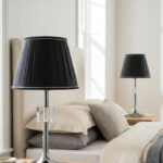 Kreatos Gümüş-Siyah Pileli Çift Abajur