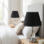 Plüton Gümüş-Sİyah Pileli Çift Abajur