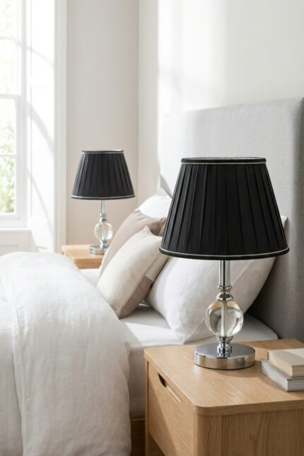 Plüton Gümüş-Sİyah Pileli Çift Abajur