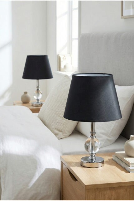 Plüton Gümüş-Siyah Çift Abajur