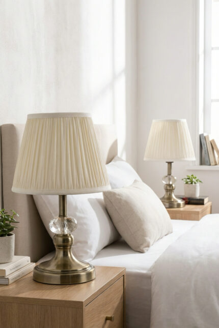 Sergio Klasik Eskitme-Krem Pileli Çift Abajur