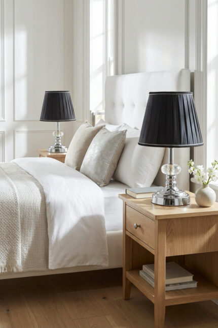 Sergio Klasik Gümüş-Siyah Pileli Çift Abajur