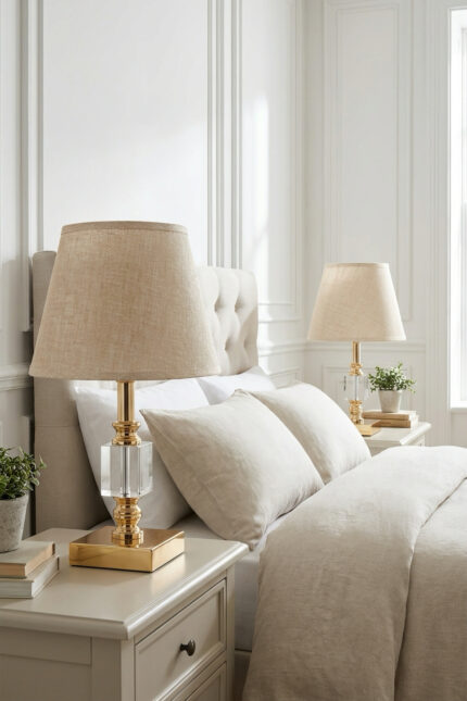 Julina Tek Küp Gold-Krem Çift Abajur