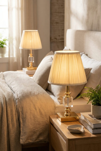 Julina Tek Küp Gold-Krem Klasik Çift Abajur