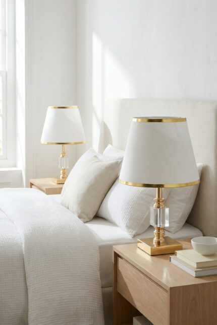 Julina Tek Küp Gold-Gold Şerit Çift Abajur