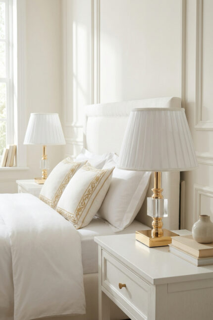 Julina Tek Küp Gold-Beyaz Pileli Çift Abajur