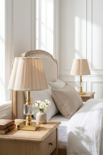 Julina Tek Küp Gold-Krem Papatya Şapkalı Çift Abajur