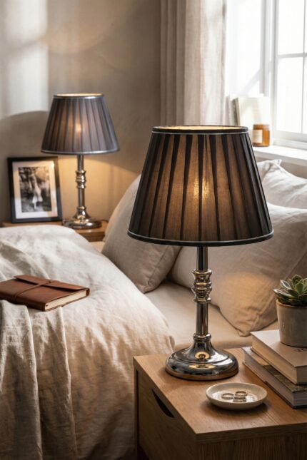 Sevilla Platin-Siyah Pileli Çift Abajur