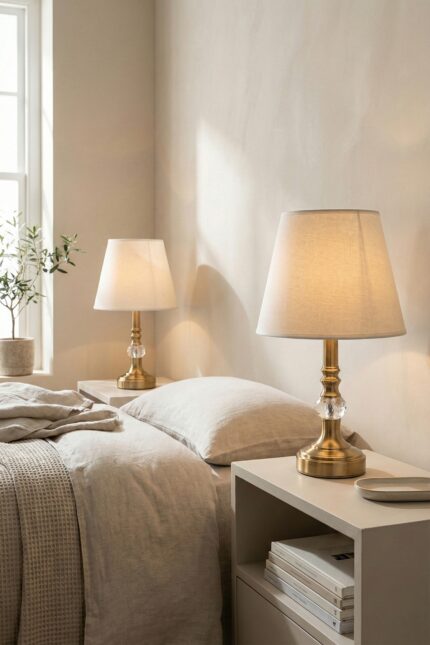 Narin Bronz-Krem Çift Abajur