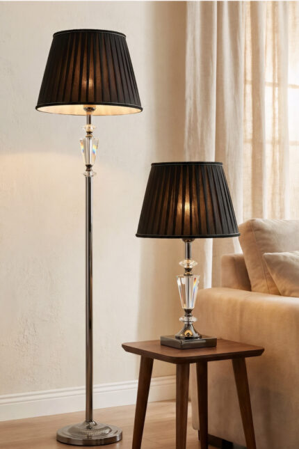 Melis Platin Lambader ve Abajur Seti