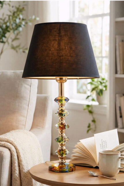 Gökkuşağı Kristal Siyah Abajur