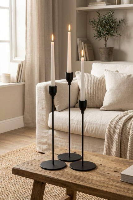 Deco Üçlü Mat Siyah Mumluk