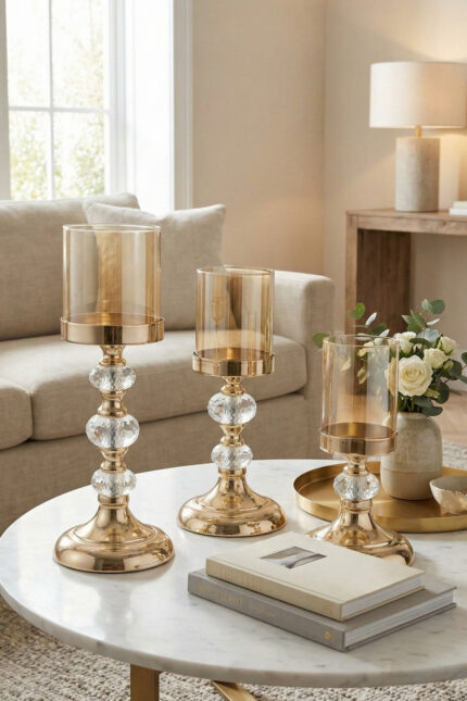 Lorena Gold Üçlü Set Mumluk