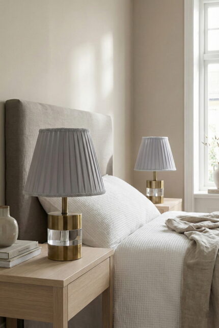 Johnny Bronz-Gri Çift Abajur