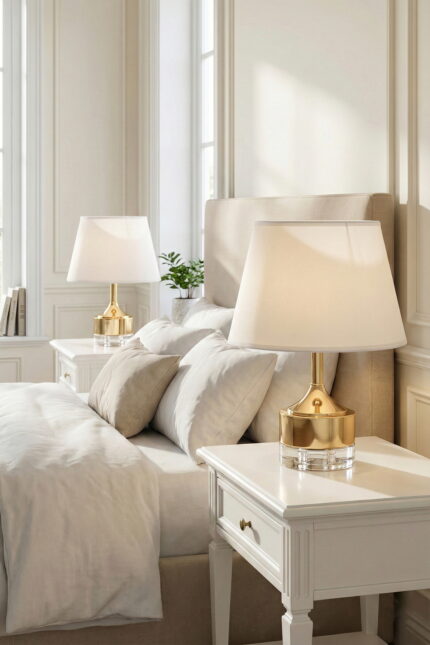 Parma Sarı-Kırık Beyaz Çift Abajur