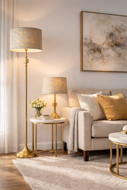 Jamal Bronz - Gri Çift Abajur ve Lambader